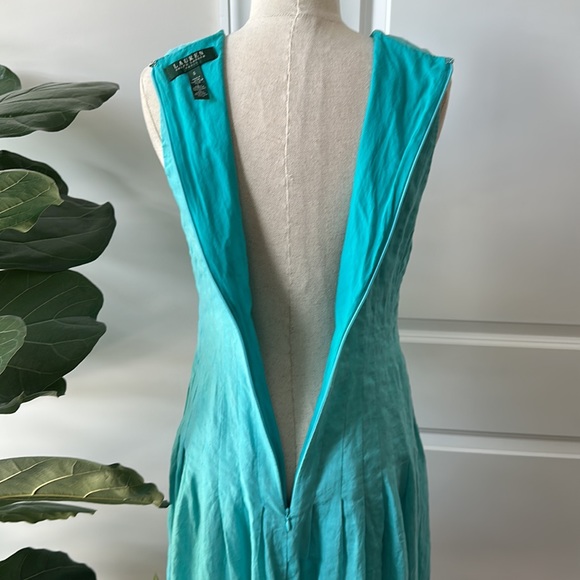 Ralph Lauren Dress, Linen, Turquoise, Size 6, Drop Waist - Picture 6 of 9